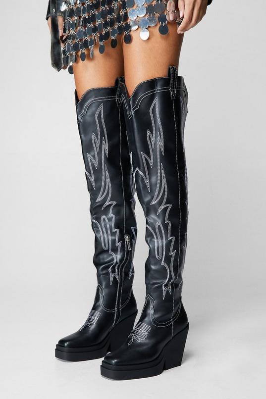 Faux Leather Thigh High Platform Boots Product Image