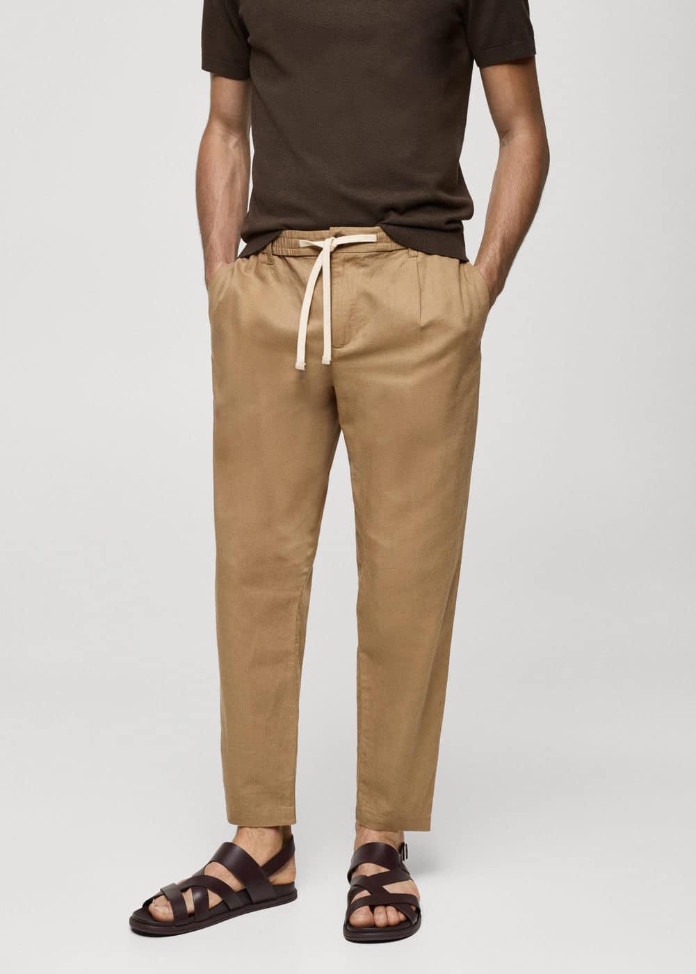 MANGO MAN - Slim-fit pants with drawstring tobacco brownMen Product Image