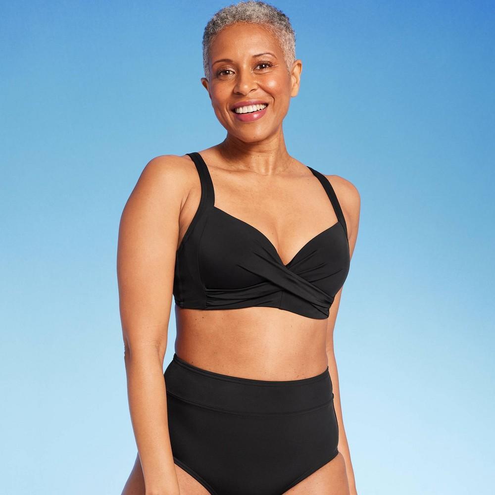 Lands End Womens UPF 50 Underwire Twist-Front Bikini Top - Black 12 Product Image