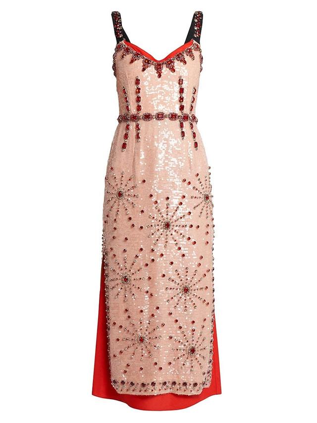 Womens Layered Sequined Midi-Dress Product Image