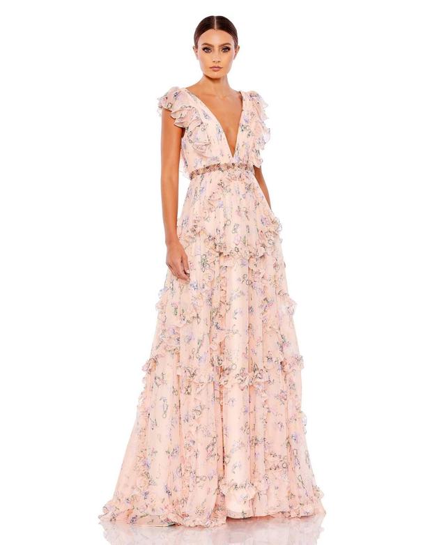 Women's Women's Ieena Ruffled Floral Print Cap Sleeve Gown Product Image