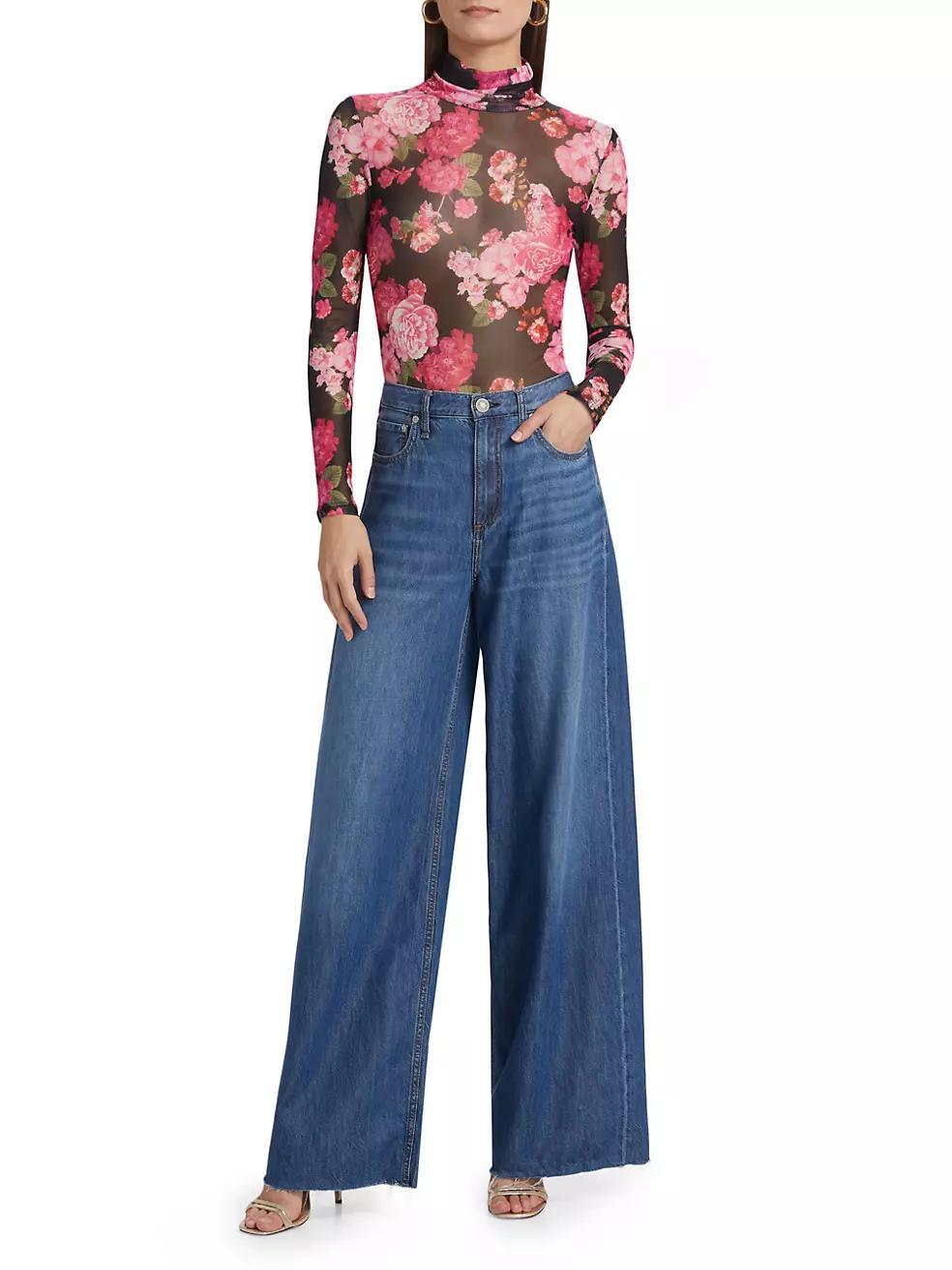 Tyla Floral-Mesh Turtleneck Top Product Image