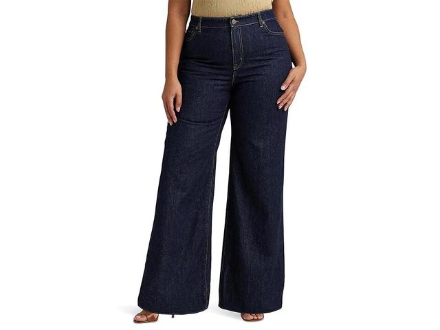 LAUREN Ralph Lauren Plus-Size Mid-Rise Wide-Leg Jeans (Deep Rinse Wash) Women's Jeans Product Image