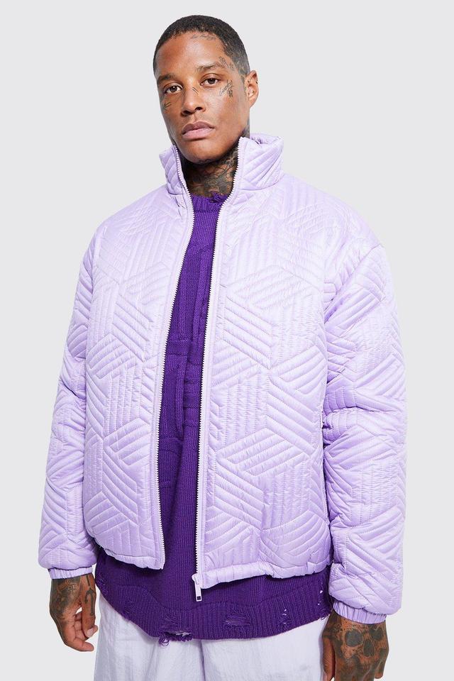 Funnel Neck Oversized Quilted Puffer | boohooMAN USA Product Image