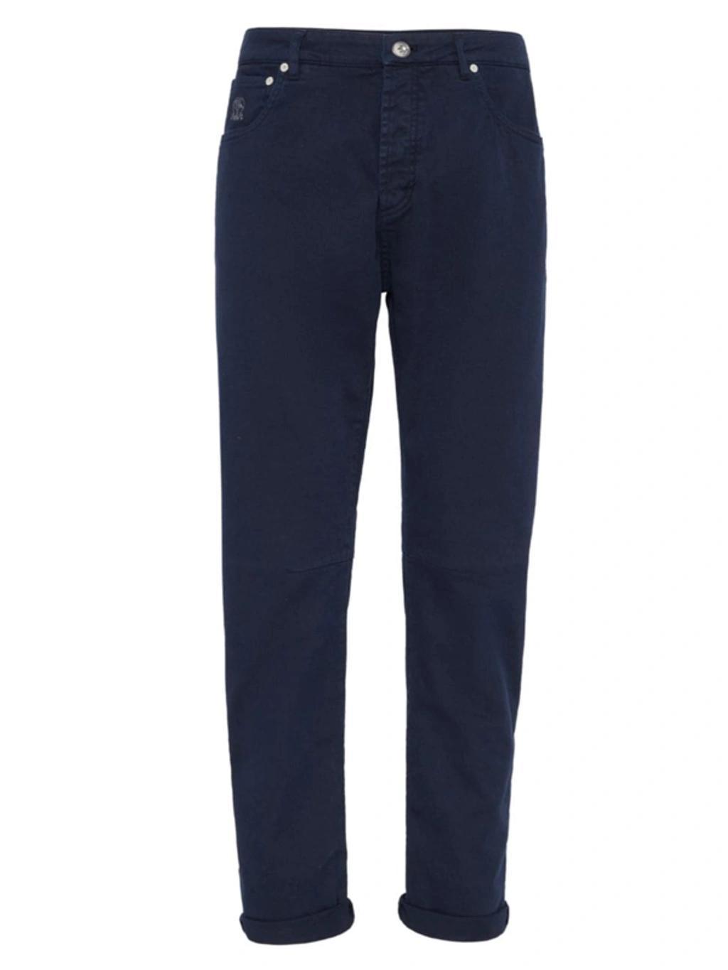 Straight-leg Cotton Trousers In Navy Blue Product Image