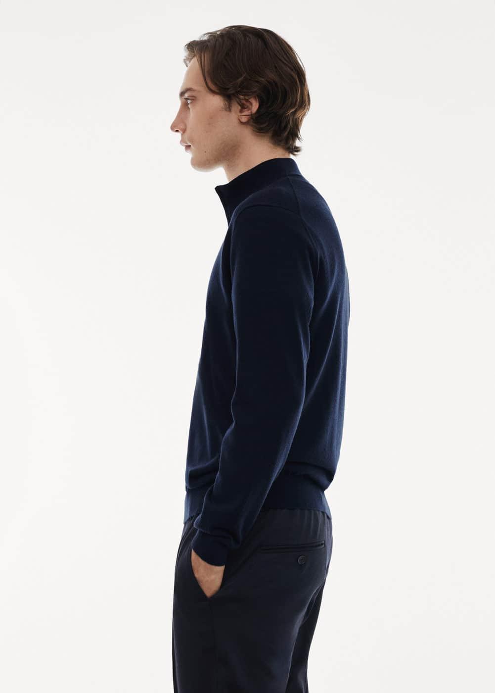 MANGO MAN - 100% merino wool sweater with zipper collar navyMen Product Image