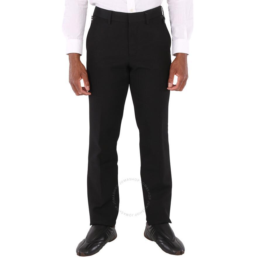 Men's Black Silk Satin Side Stripes Wool Silk Classic-fit Tailored Trousers Product Image