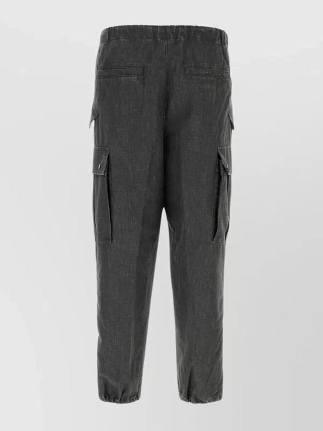 Linen Blend Cargo Pant With Belt Loops In Black Product Image