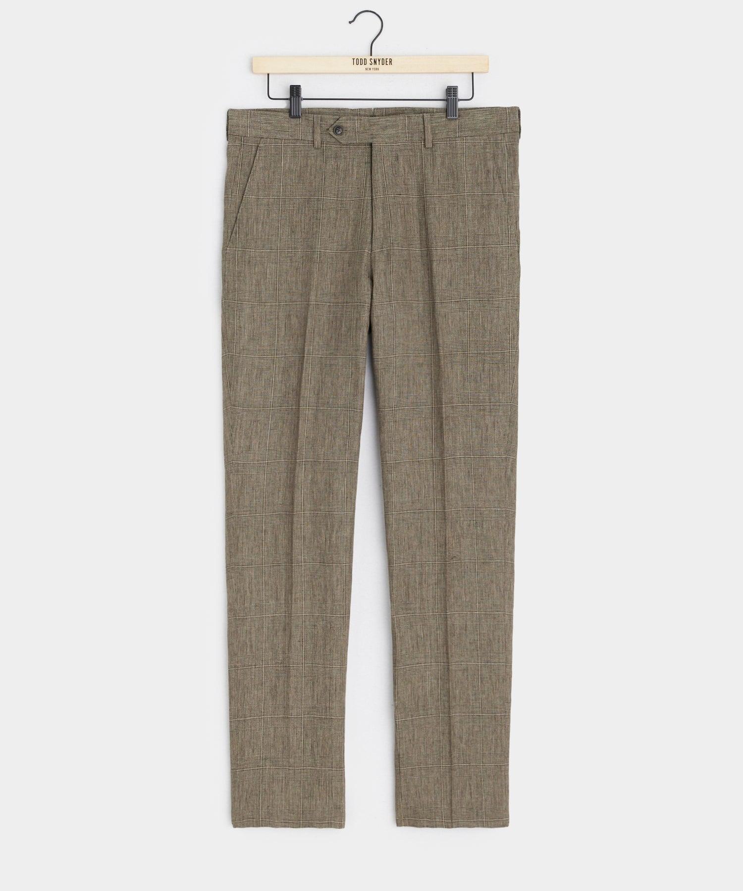 Italian Linen Sutton Trouser in Olive Glenplaid product image