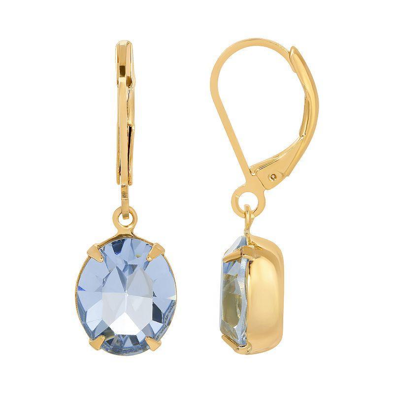 1928 Gold Tone Light Blue Crystal Drop Earrings, Womens Product Image