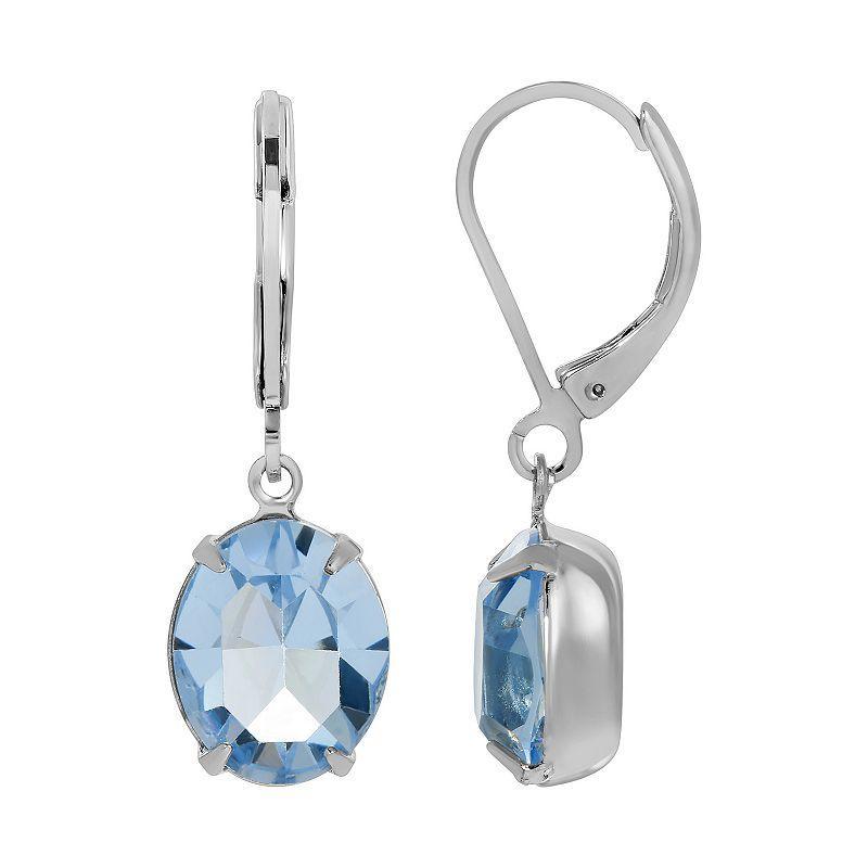 1928 Jewelry Silver Tone Oval Swarovski Crystal Earrings, Blue Product Image