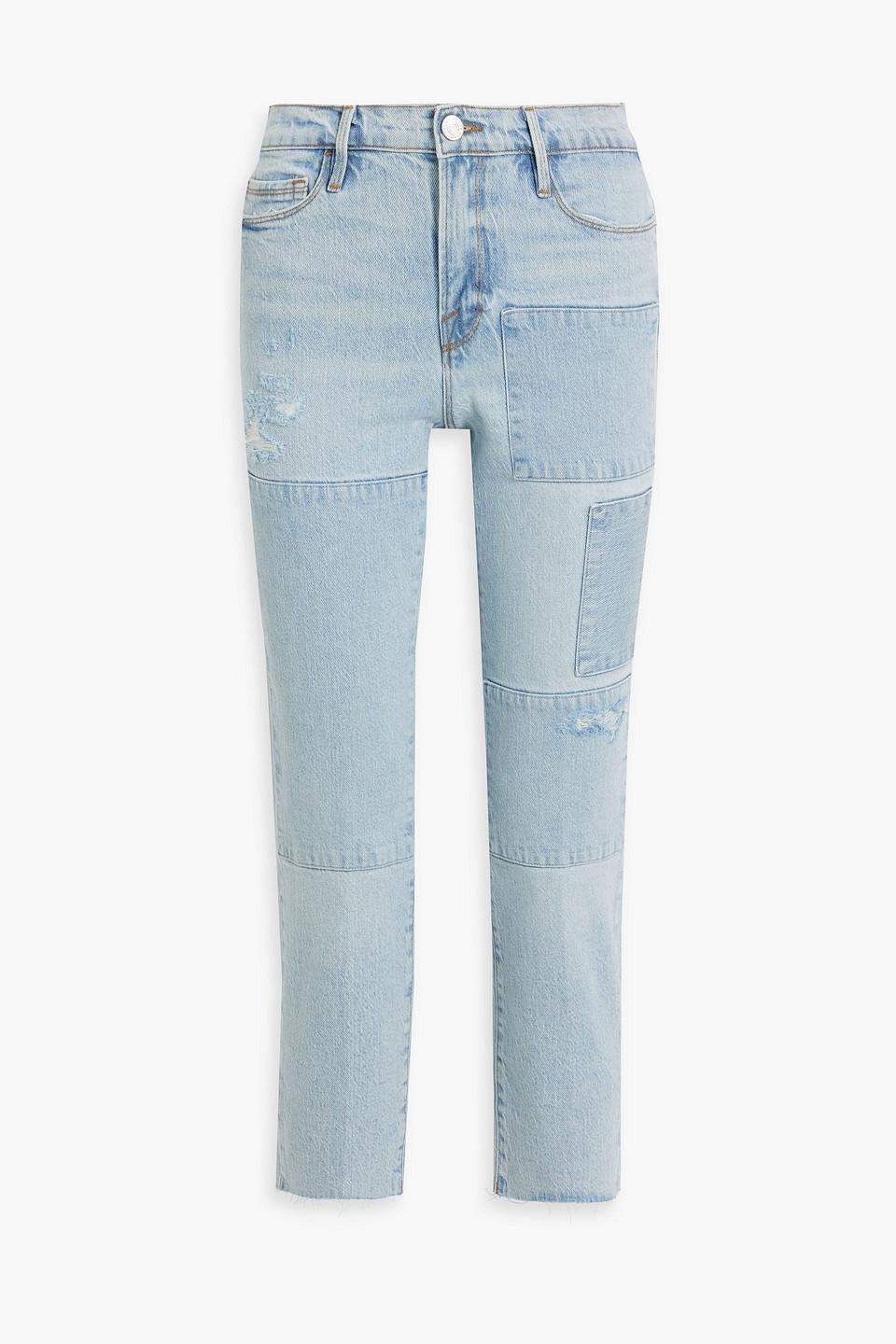 Le Nouveau Straight Cropped Patchwork Mid-rise Slim-leg Jeans In Light Denim Product Image