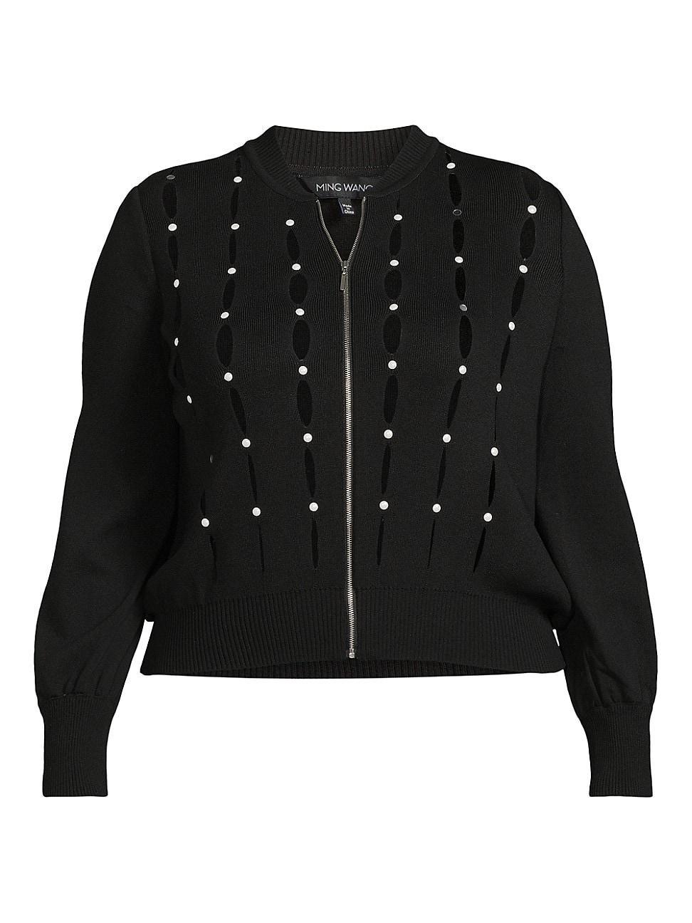 Womens Plus Embellished Cut-Out Zip-Up Jacket Product Image