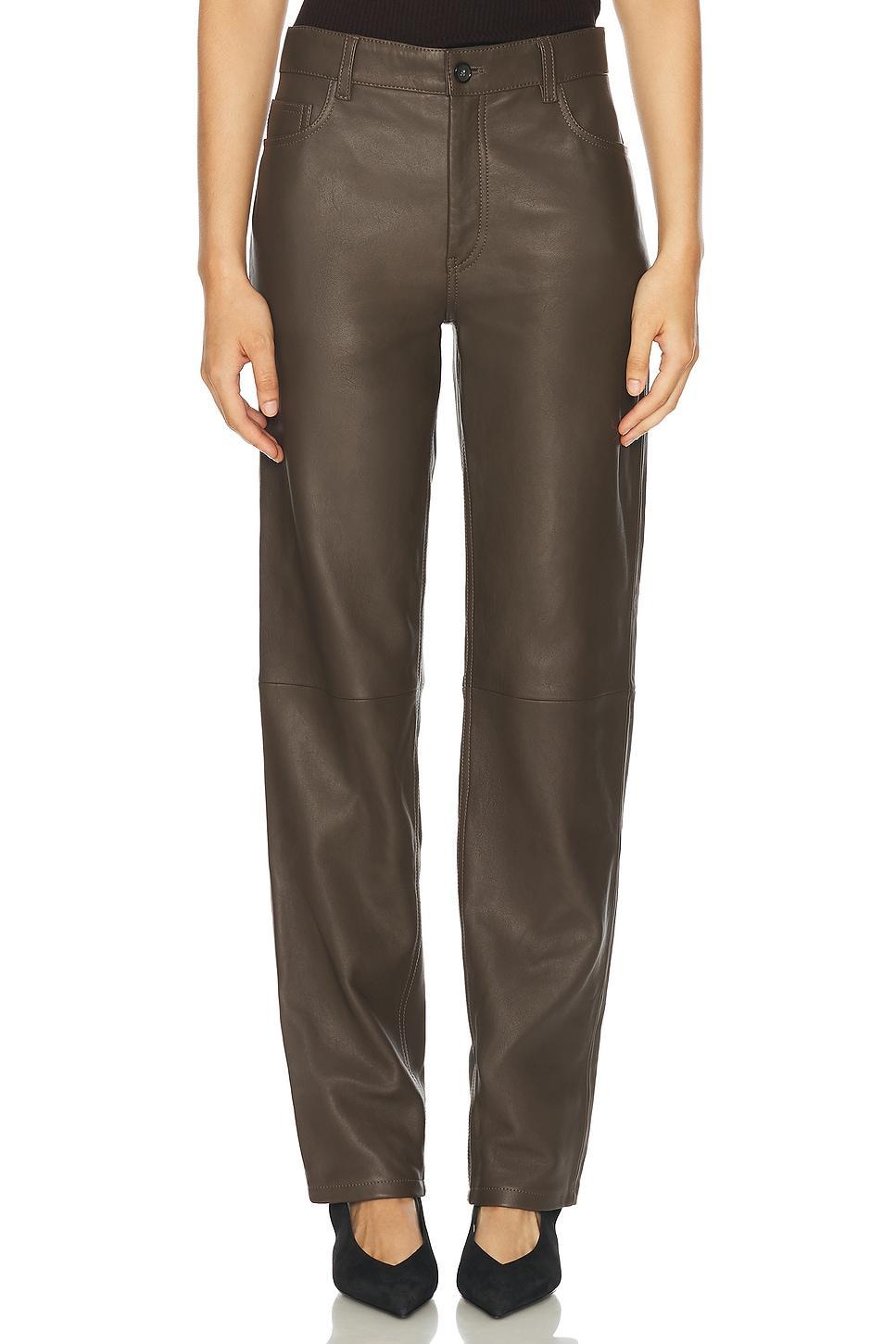 TOTÊME Five Pocket Leather Trouser In Bark 213 Product Image