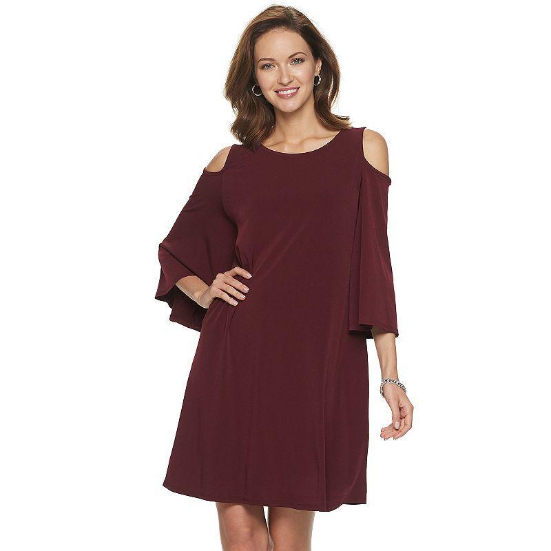 Womens Nina Leonard Draped Sleeve Cold-Shoulder Dress Deep Red Product Image