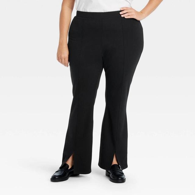 Womens High-Rise Slim Straight Split Pants - Ava & Viv Black 2X Product Image