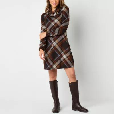 R & K Originals Womens Long Sleeve Plaid Shift Dress Product Image