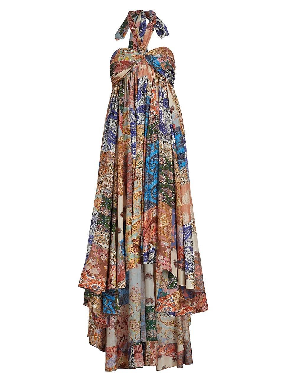 Zimmermann Devi Mixed Print Halter Neck Silk Dress Product Image