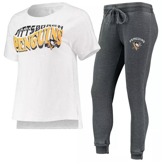 Womens Concepts Sport Charcoal Pittsburgh Penguins Resurgence Slub Burnout Raglan T-shirt and Joggers Sleep Set - Charcoal Product Image