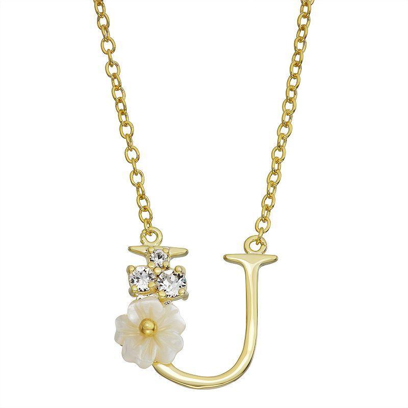 Brilliance Mother-of-Pearl Flower Initial Pendant Necklace, Womens White Product Image