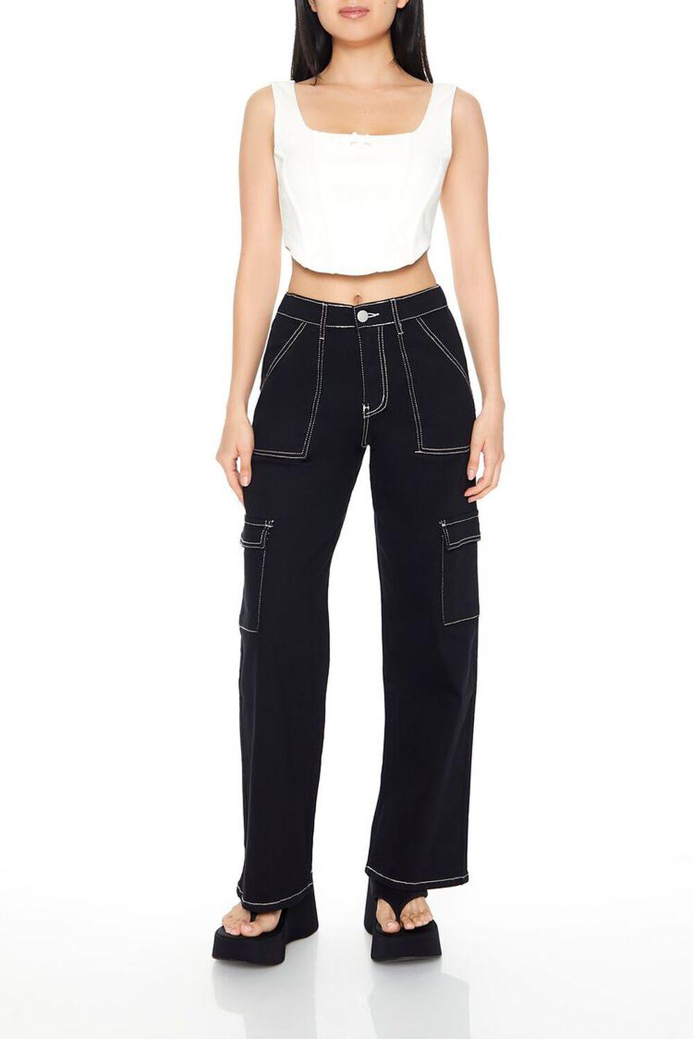 Twill Contrast-Trim Cargo Pants | Forever 21 product image