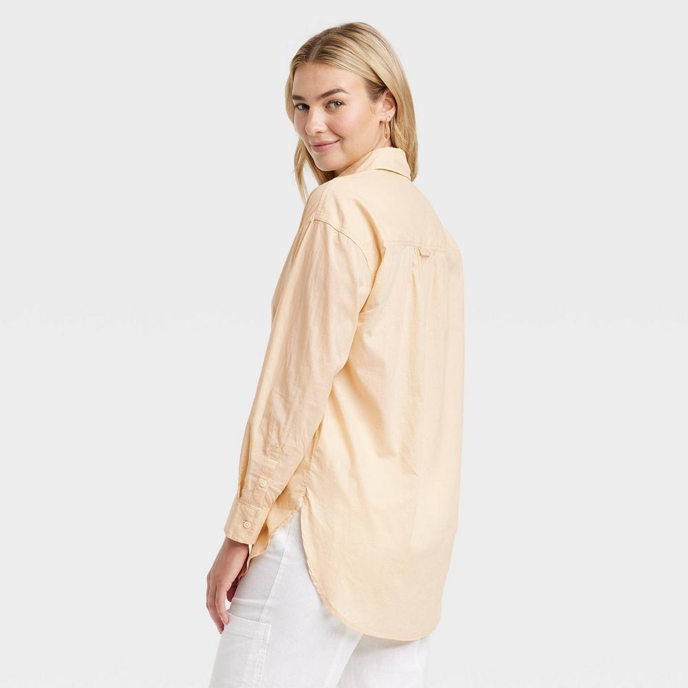 Women's Tunic Long Sleeve Collared Button-Down Shirt - Universal Thread™ Tan XL Product Image