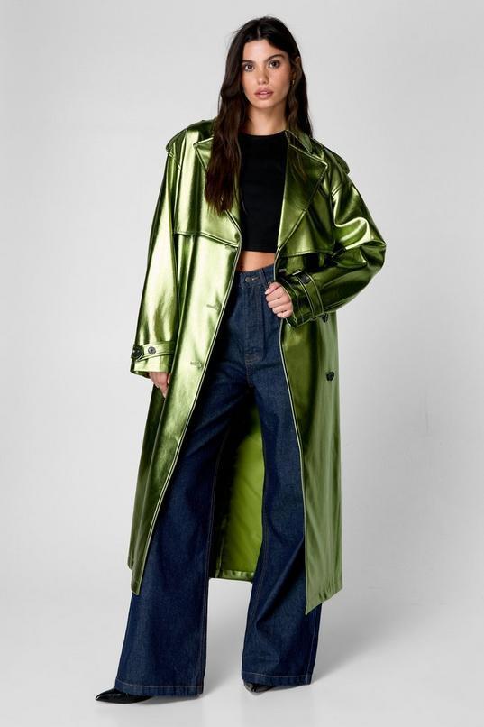  Premium Metallic Faux Leather Trench Coat product image