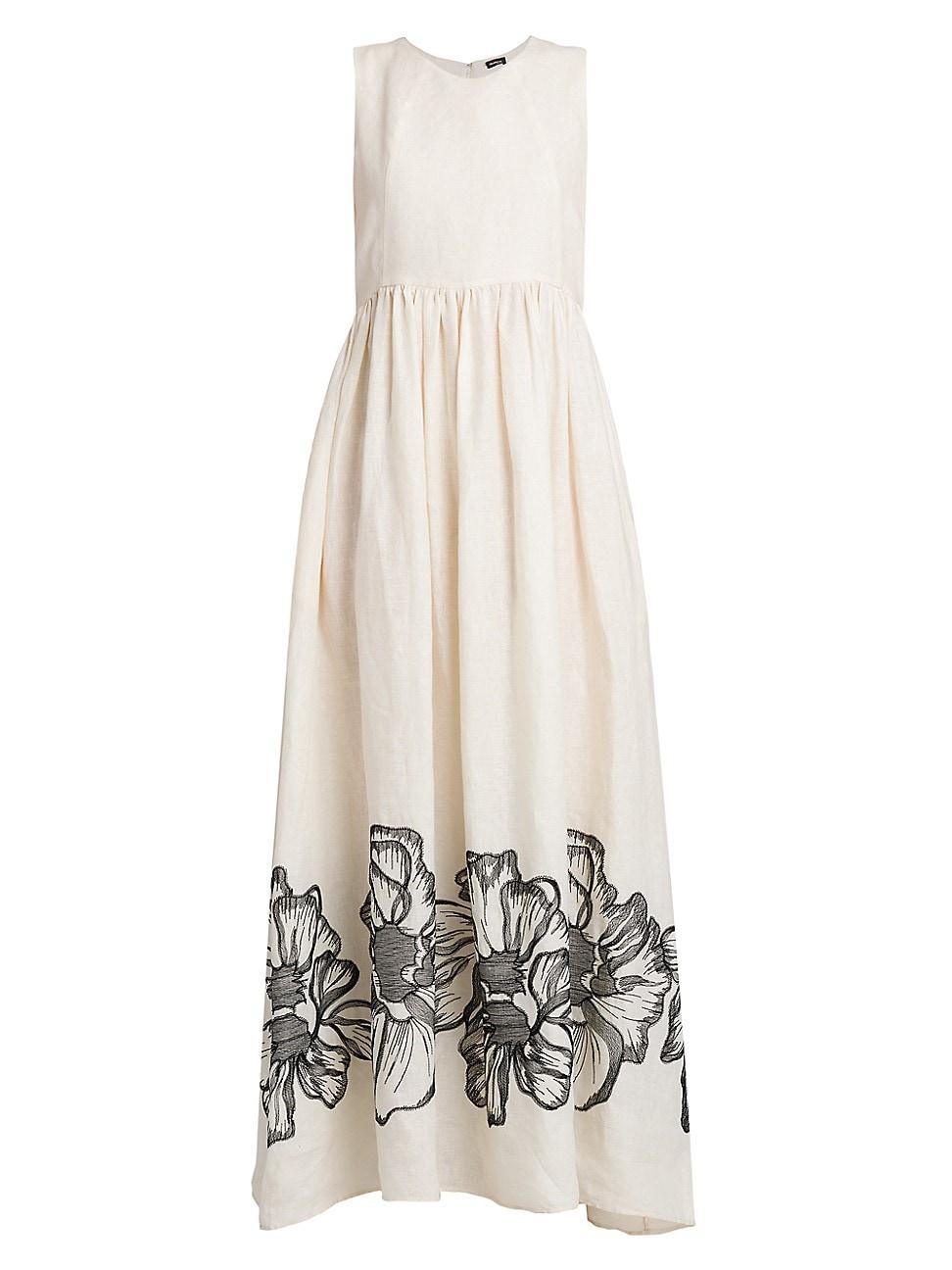 Womens Sleeveless Floral Linen Maxi Dress Product Image