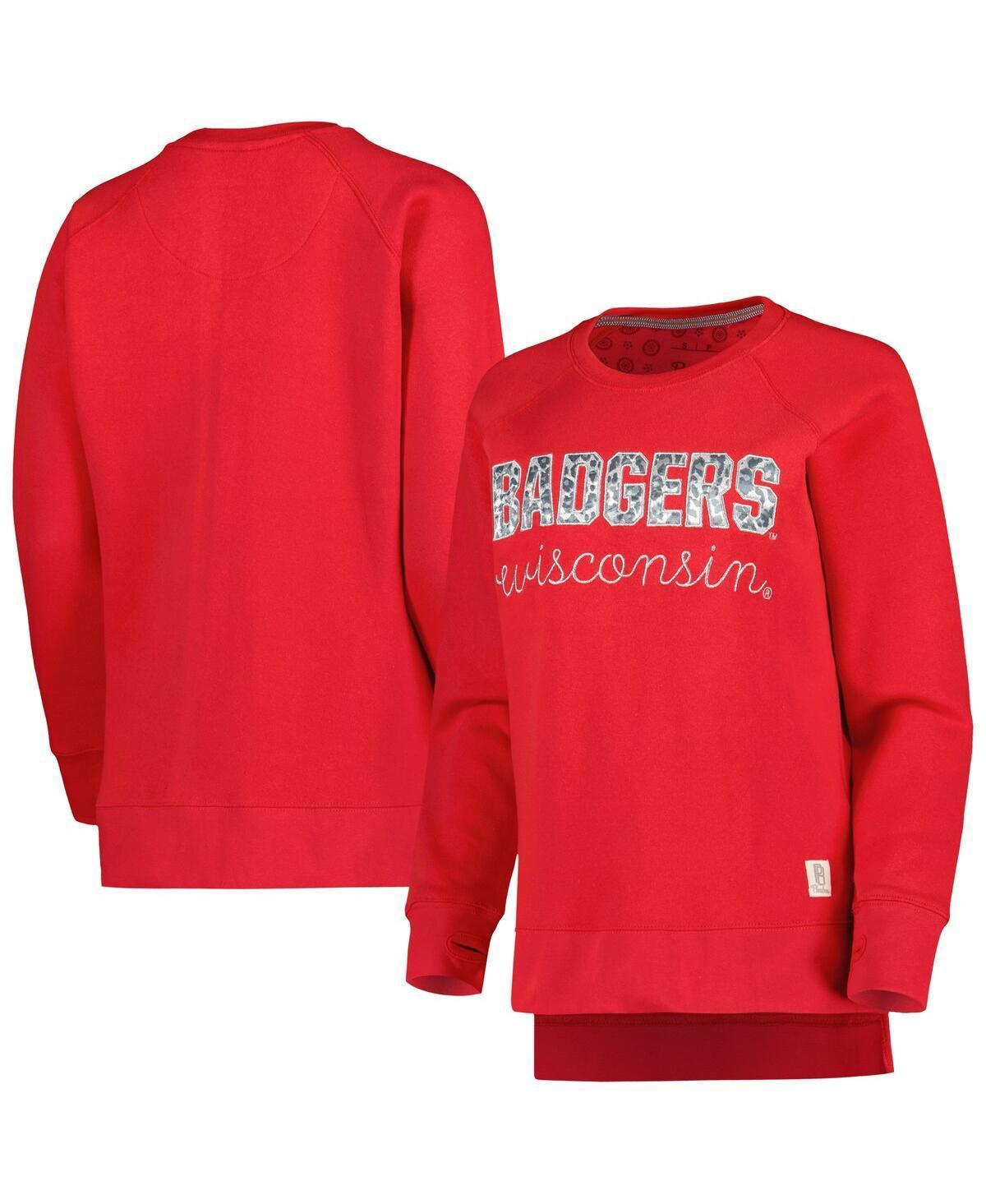 Womens Pressbox Wisconsin Badgers Steamboat Animal Print Raglan Pullover Sweatshirt Product Image