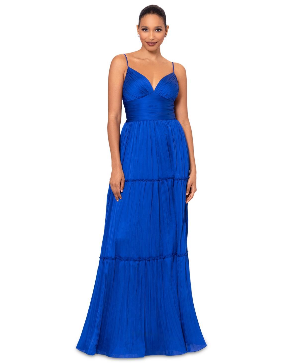 Betsy & Adam Womens Pleated Tiered Gown Product Image