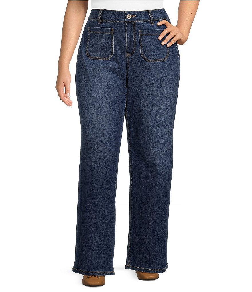 Nurture By Westbound Plus Size Patch Pocket Wide Straight Leg Denim Pant Product Image