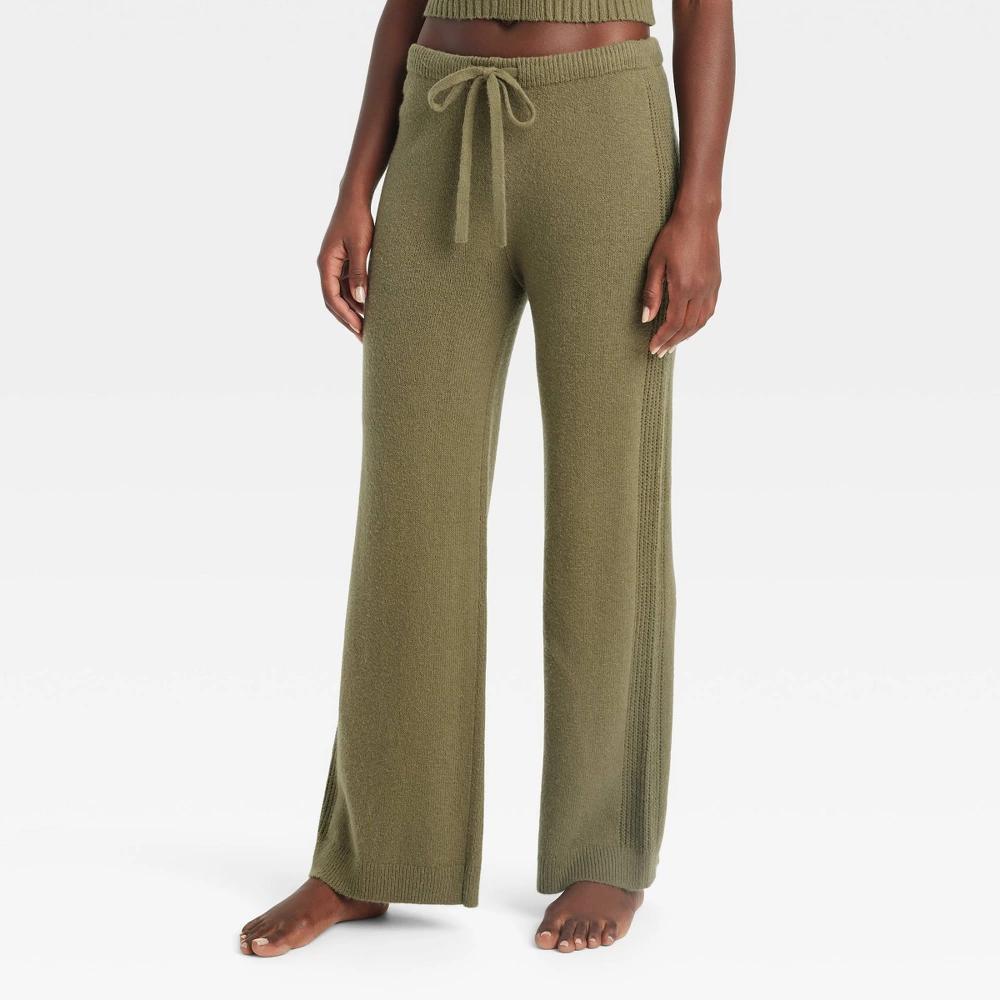 Womens Sweater Wide-Leg Pajama Pants - Auden Olive L product image