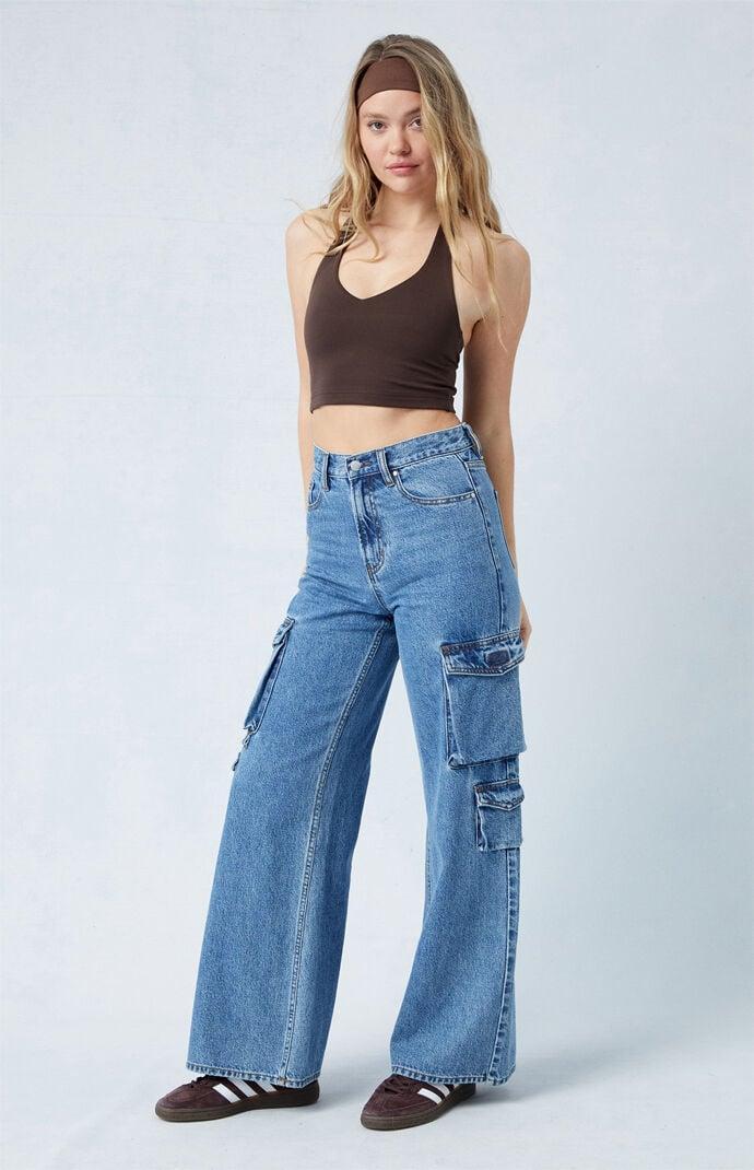 Womens Wide Leg Cargo Jeans - Product Image