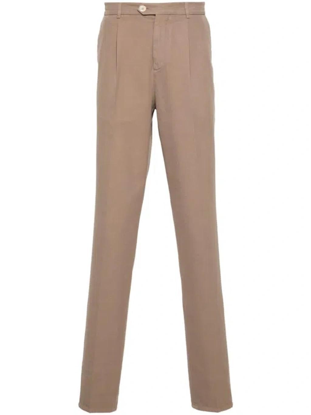 BRUNELLO CUCINELLI Pressed-crease Trousers In Brown Product Image