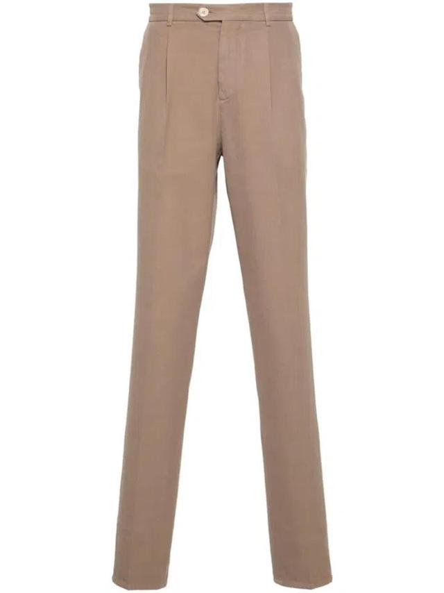 BRUNELLO CUCINELLI Pressed-crease Trousers In Brown Product Image