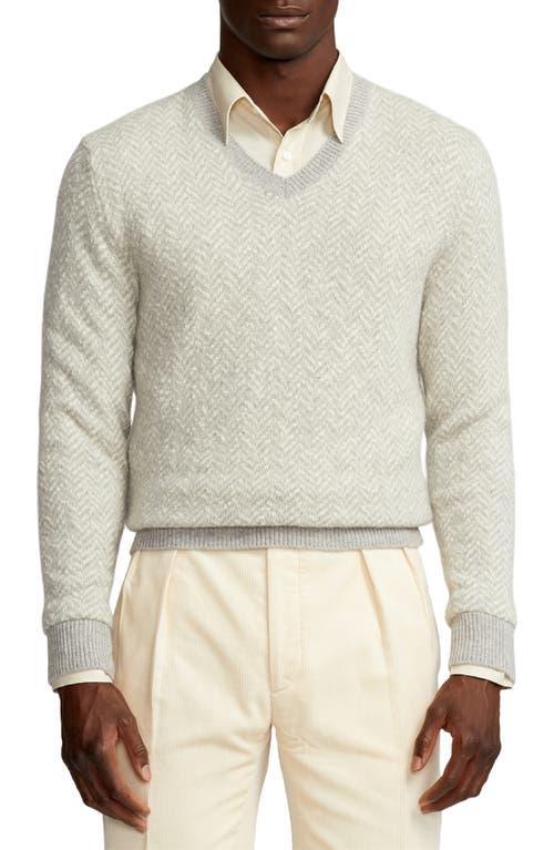 Ralph Lauren Purple Label Herringbone Cashmere V-Neck Sweater Product Image