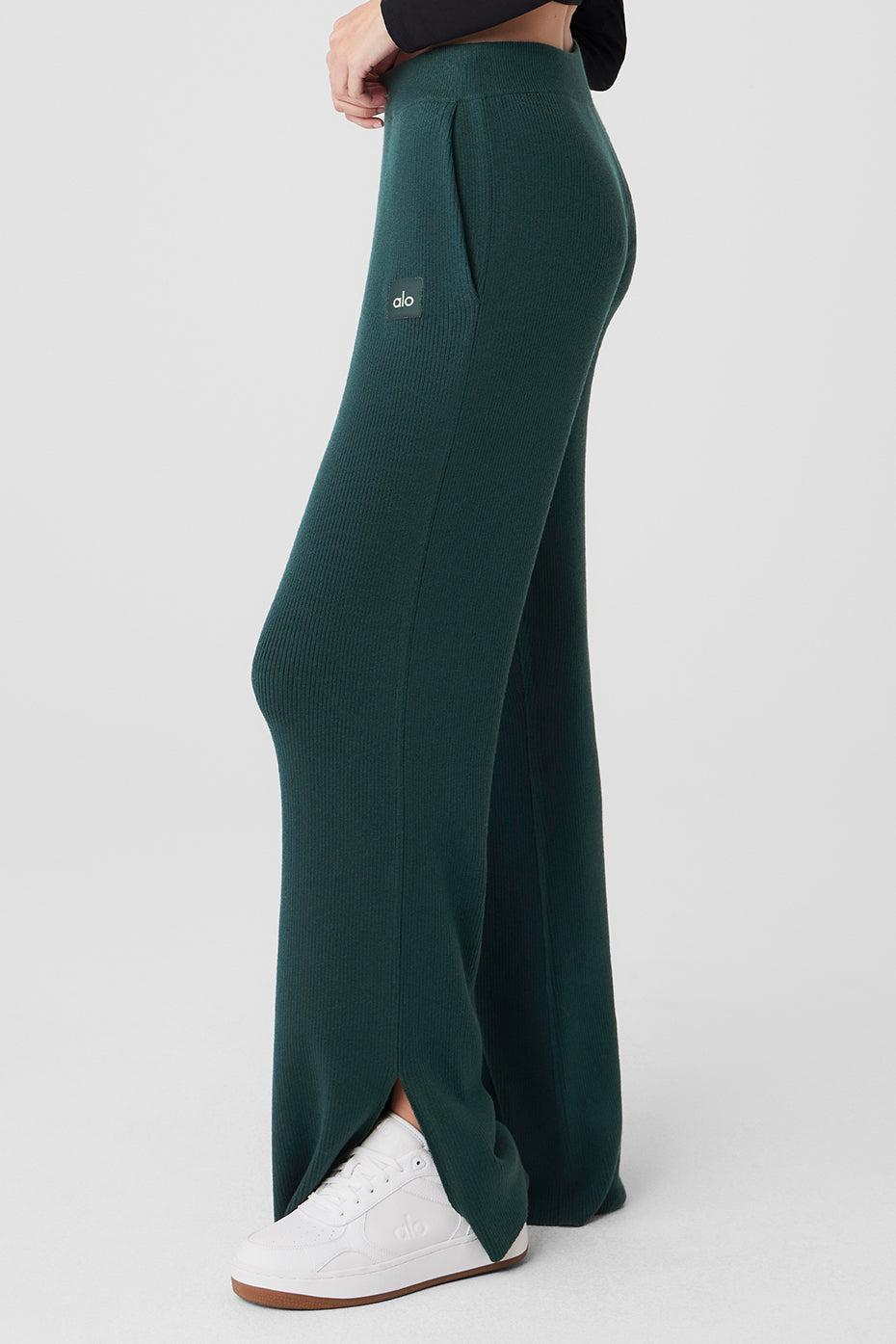 Knit High-Waist Salana Wide Leg Pant - Midnight Green Female Product Image