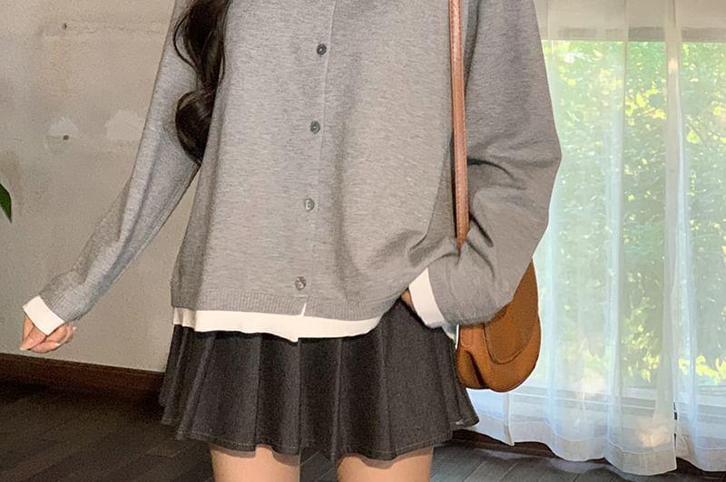 Mock Two-Piece Round Neck Contrast Trim Cardigan Product Image