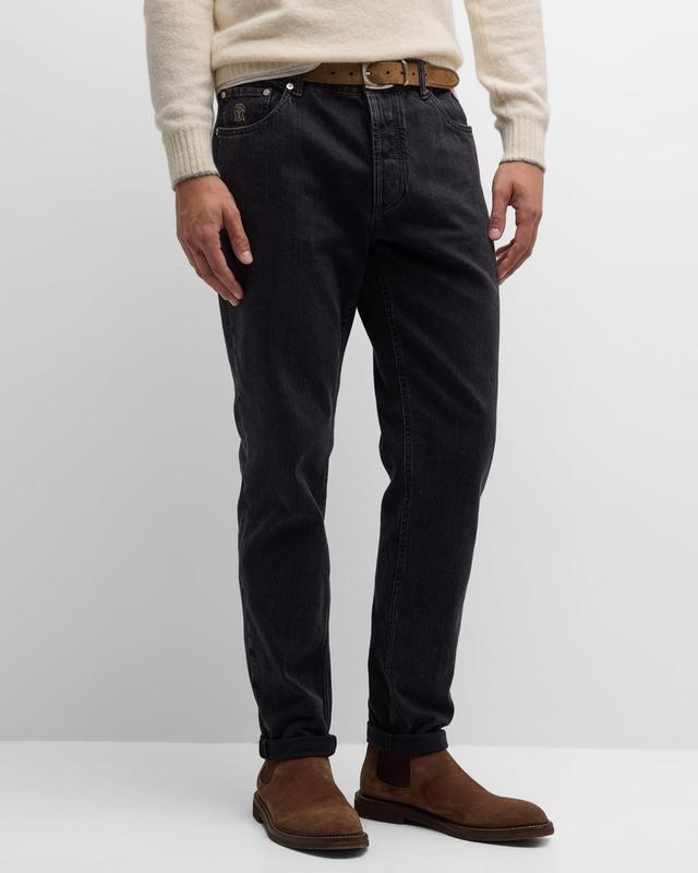 Mens Dark Grey Traditional Fit Denim Jeans Product Image