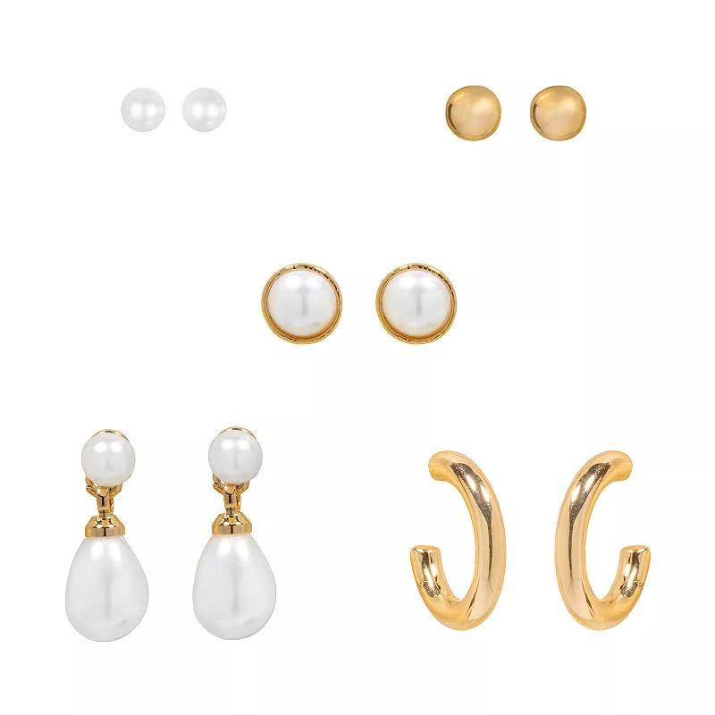 LC Lauren Conrad Simulated Pearl 5-Pair Earring Set, Womens, White Product Image