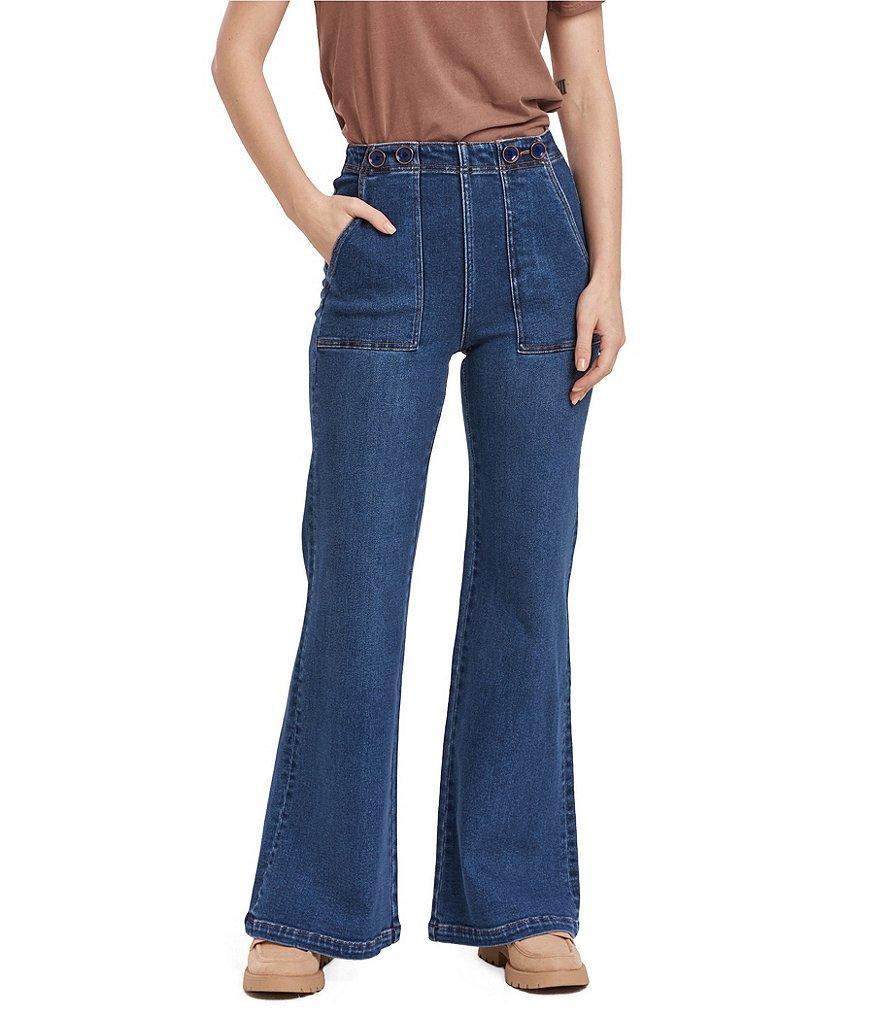 Dear John Fiona Wide Leg Super High Rise Diagonal Pocket Button Detailed Jean Product Image