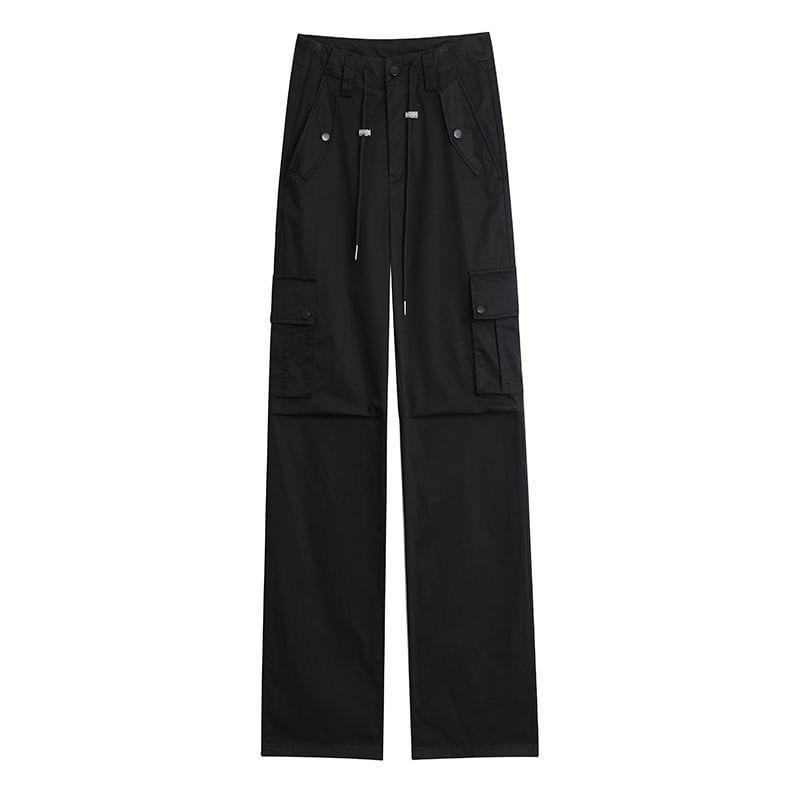 High-Rise Drawstring Straight Leg Cargo Pants Product Image