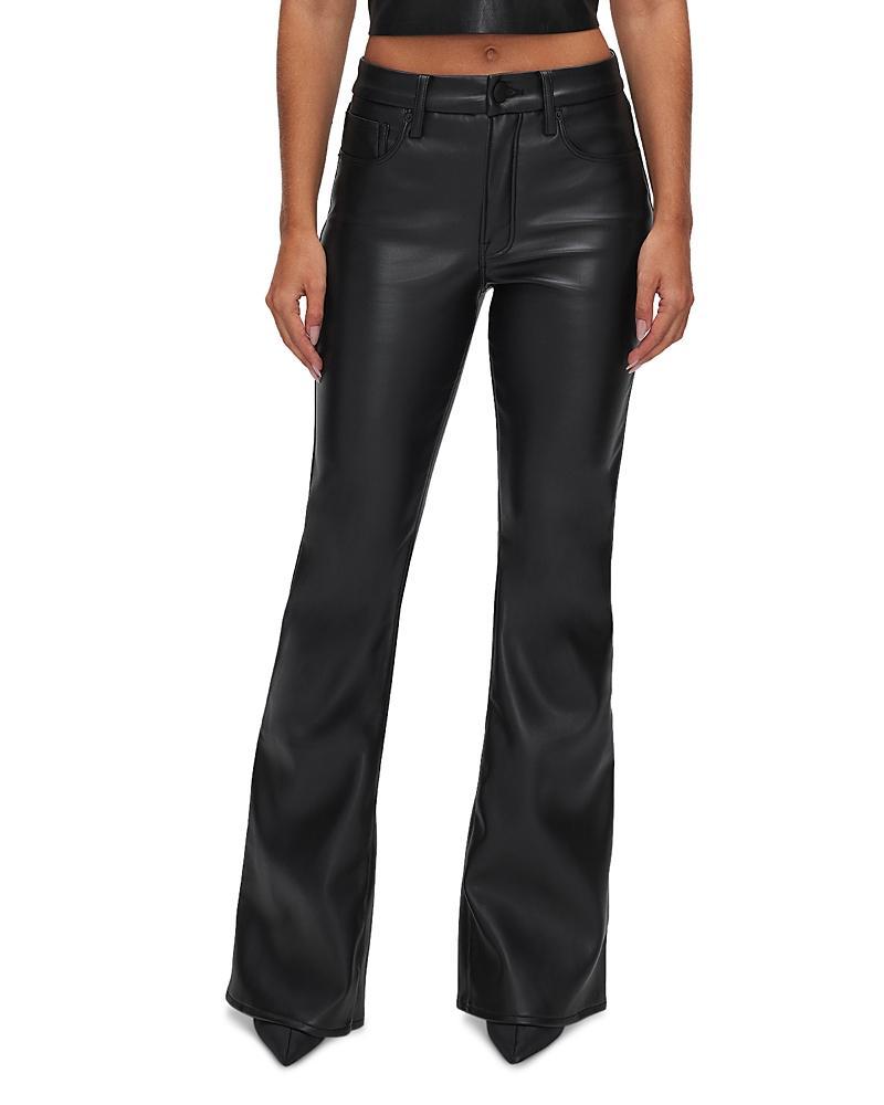 Womens Good Legs Flare Vegan Leather Pants | Black, Size 0 | Good American by Khlo Kardashian Product Image