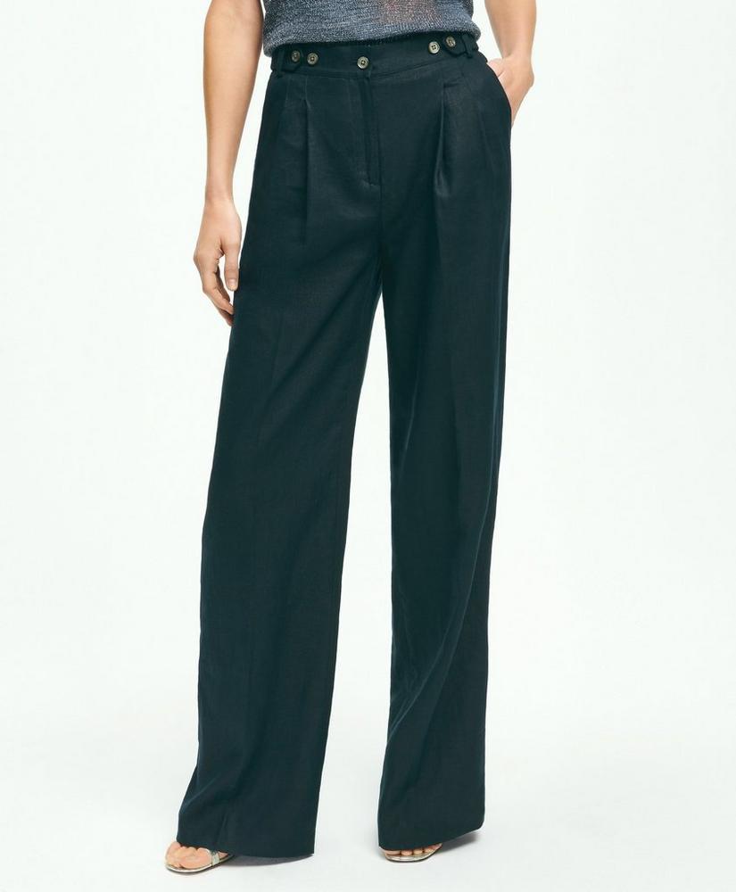 Pleated Wide-Leg Linen Trousers Product Image