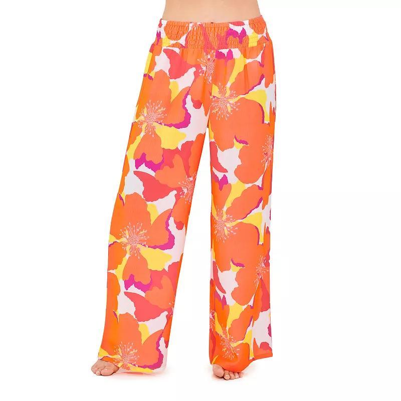 Womens Freshwater Tropical Print High Smocked Waistband Swim Cover-Up Pants Product Image