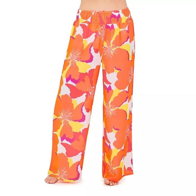 Womens Freshwater Tropical Print High Smocked Waistband Swim Cover-Up Pants Product Image