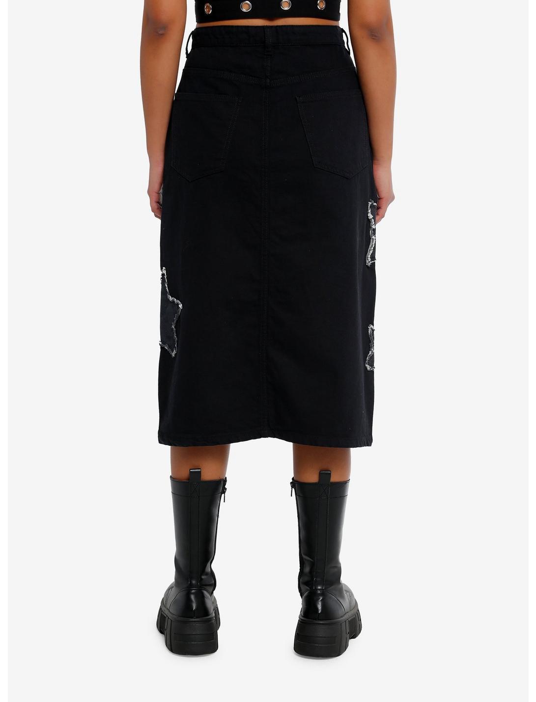 Daisy Street Star Patch Black Denim Midi Skirt Product Image