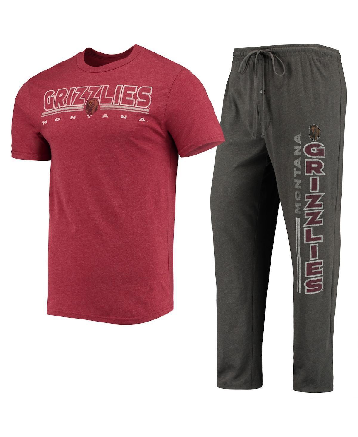 Mens Concepts Sport Heathered /Maroon Montana Grizzlies Meter T-Shirt & Pants Sleep Set Grey Product Image