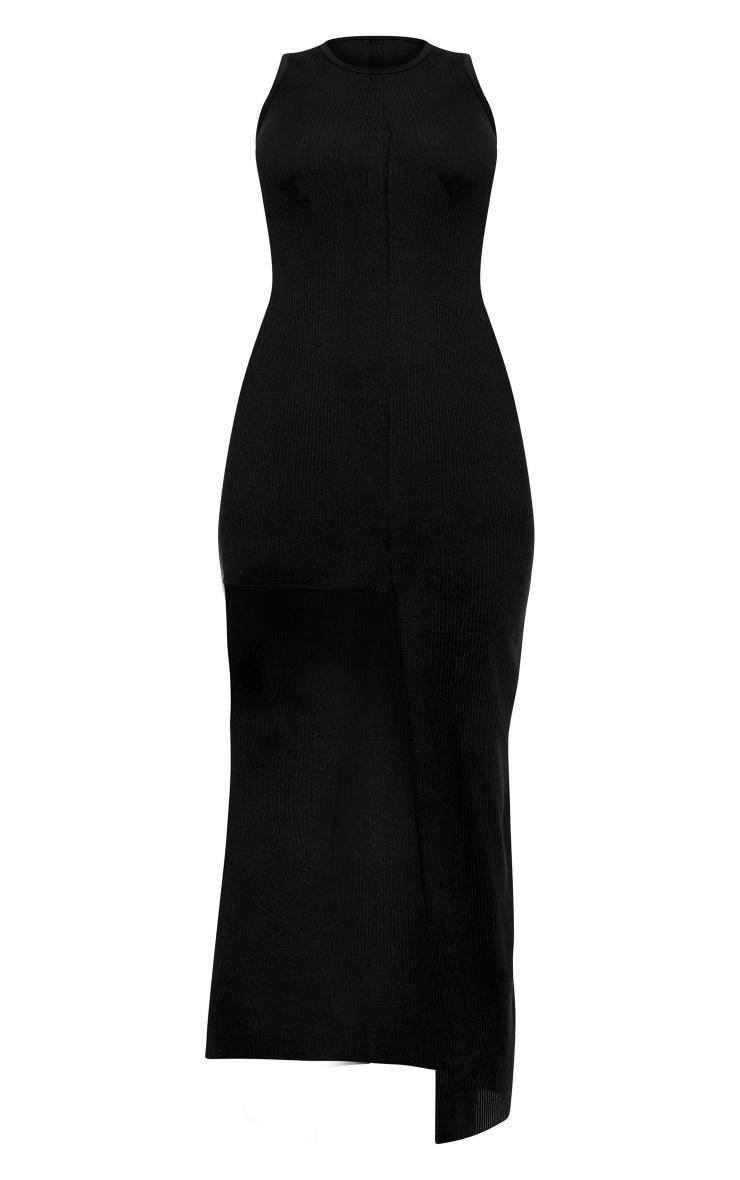 Black Fine Rib Racer Neck Maxi Dress Product Image