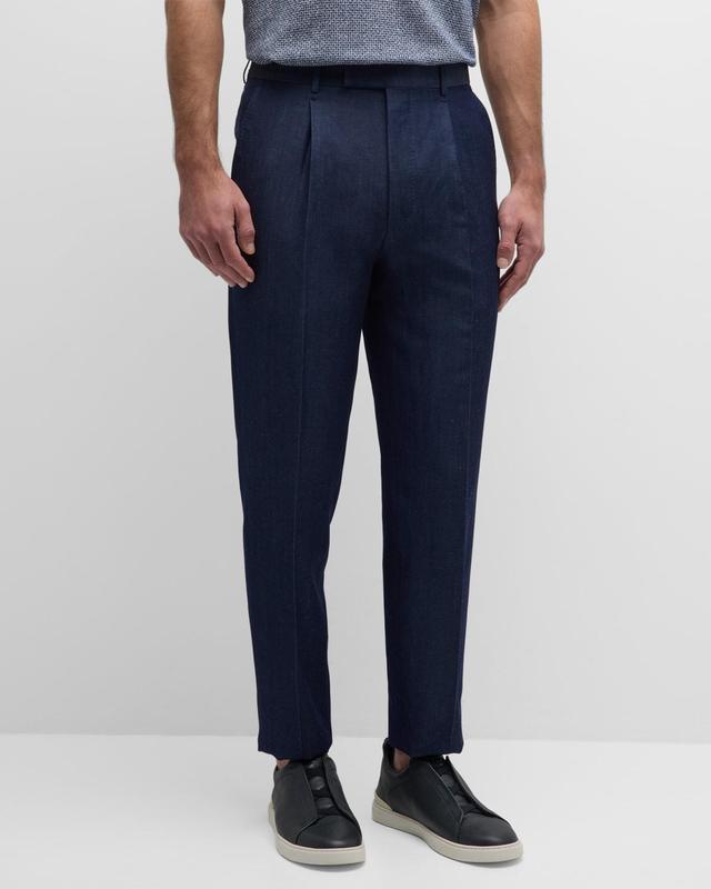 Mens Pleated Wool-Linen Pants Product Image